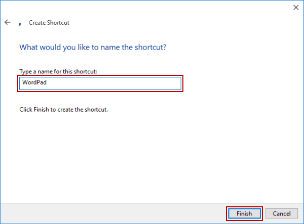 name wordpad shortcut