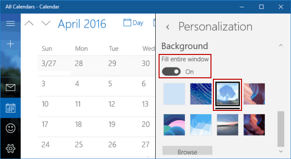 Customize Calendar Background in Windows 10