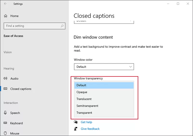set window transparency