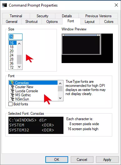 change font and font size