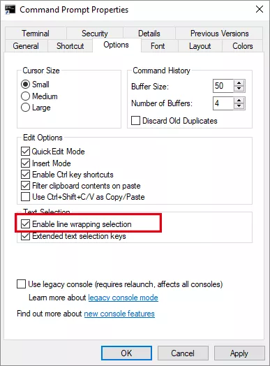 enable line wrapping selection