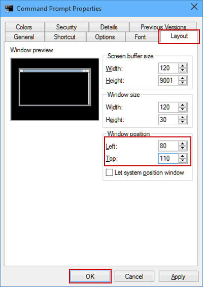 set Windows position