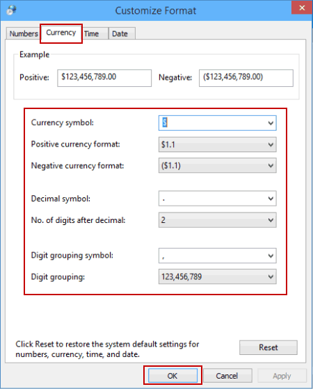 customize currency format