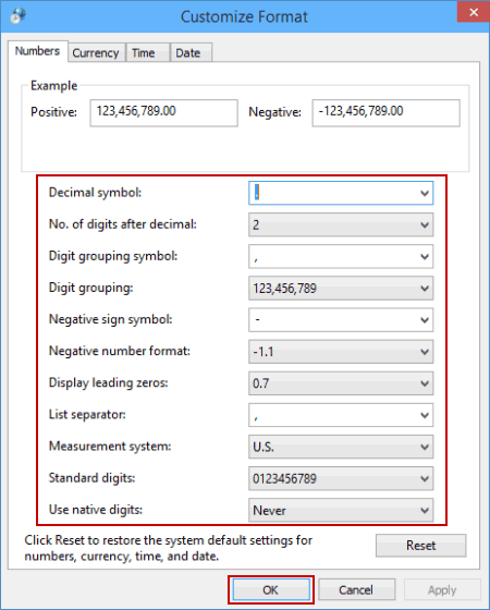 customize numbers formats