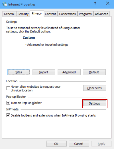 alias Initiatief werkplaats Customize Pop-up Blocking Level for IE in Windows 10