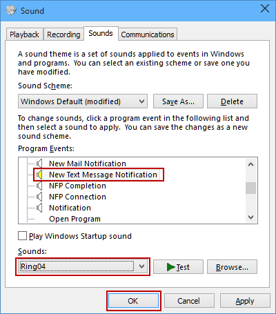 change sound for new text message notification