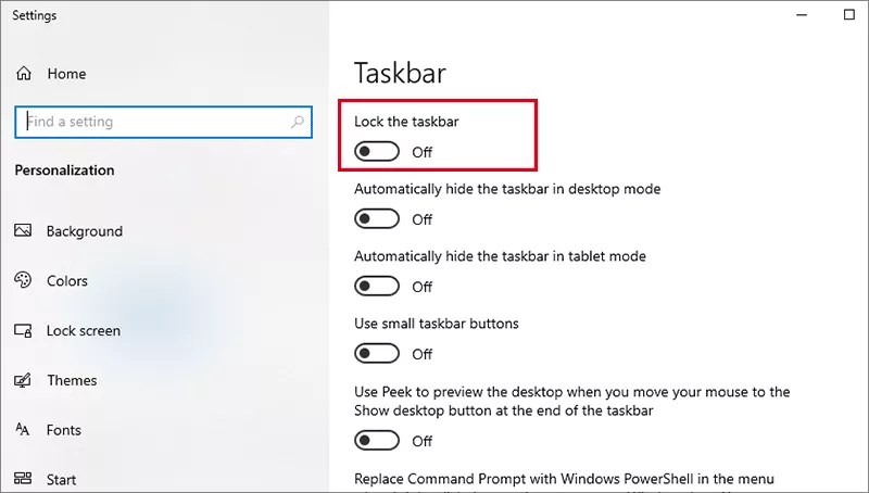 lock the taskbar option