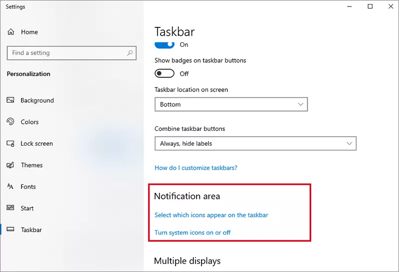 modify notification area