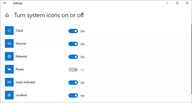 turn system icons on or off