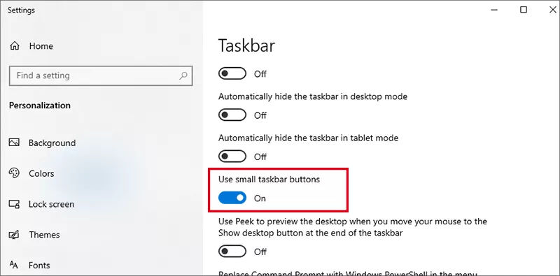 use small taskbar buttons option