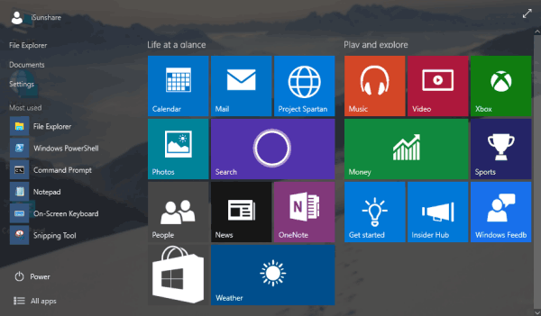 transparent start menu