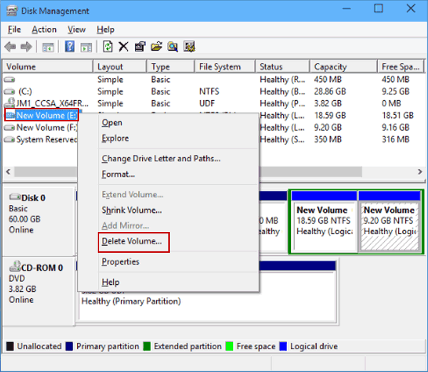 right click hard drive and choose delete volume