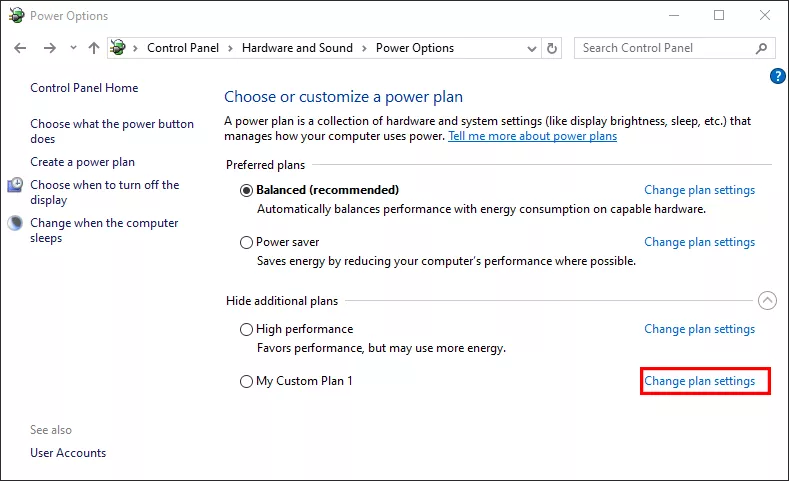 click Change plan settings for your plan