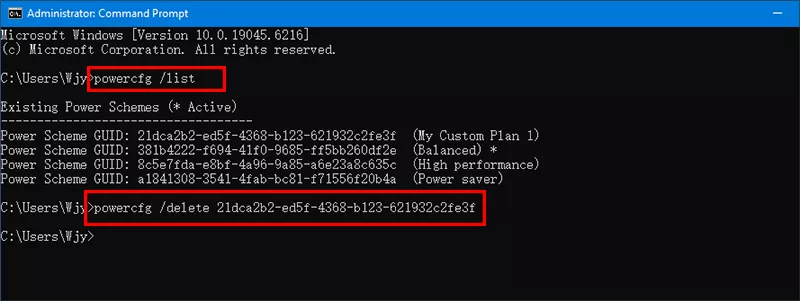 delete power plan via cmd