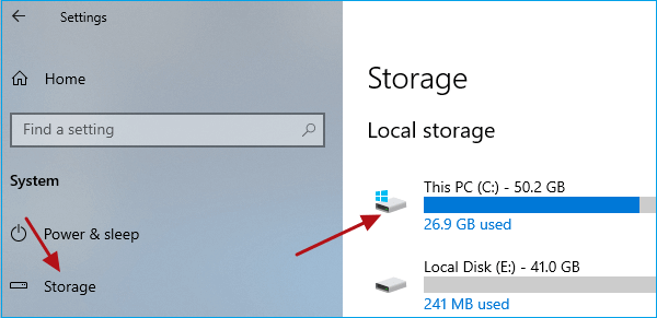 click storage and select drive