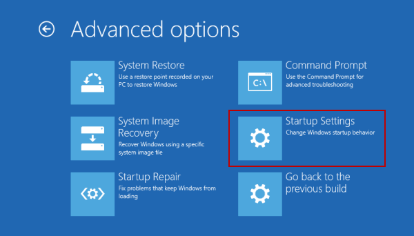 select startup settings