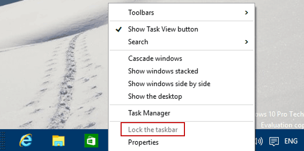 lock the taskbar option disabled