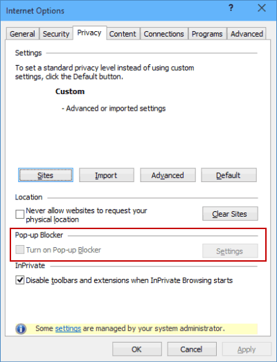 Vær venlig Forkorte web Disable Managing Pop-up Settings in Windows 10