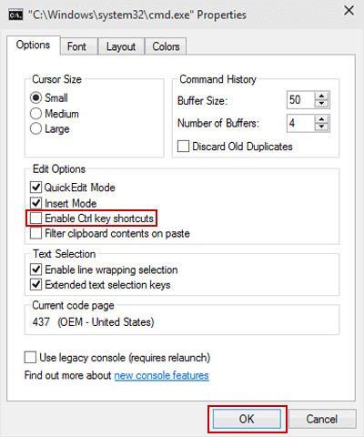 deselect enable ctrl key shortcuts