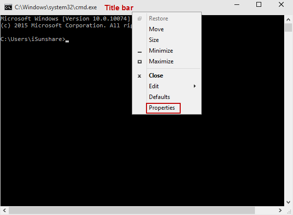 open command prompt properties