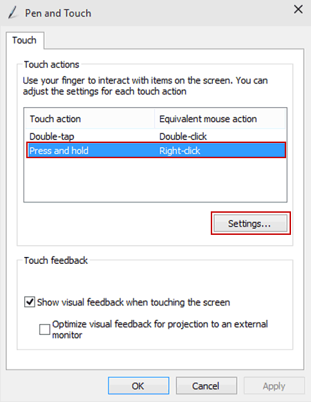 open Press and hold settings