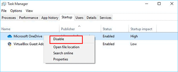  right click to get disable operation