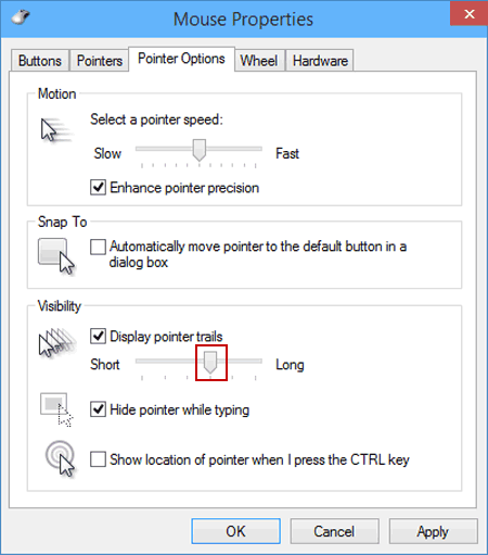 specify length of pointer trails
