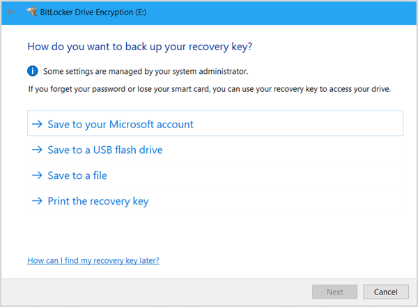 choose how to backup recovery key