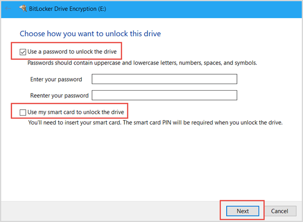 choose how to unlock the drive