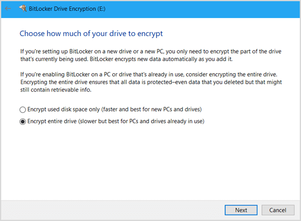 how much of drive to encrypt