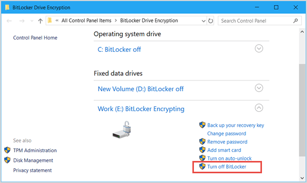 turn off bitlocker