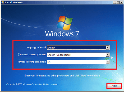 enter options in Windows 7