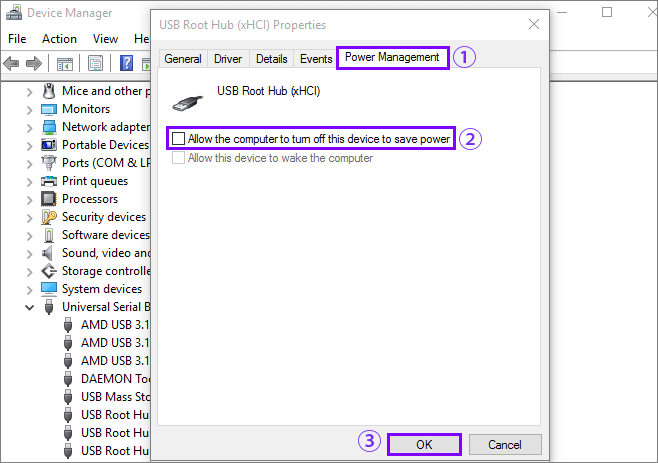 change the power management setting