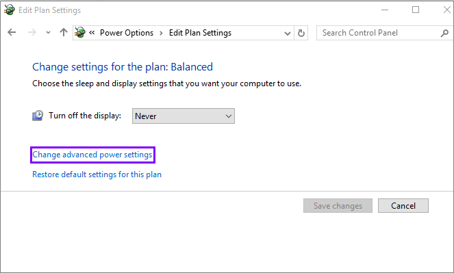 click change advanced power settings