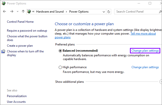 select change plan settings