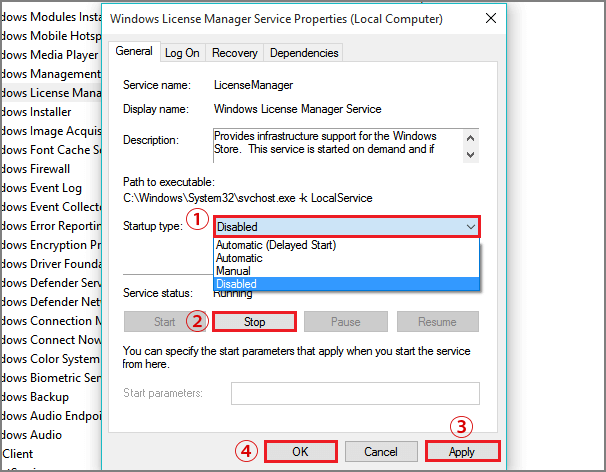 disable windows liscense manager service