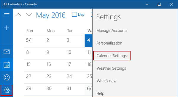 choose calendar settings