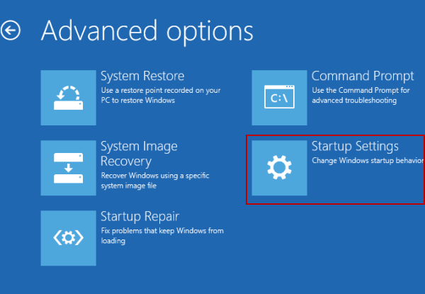 enter startup settings