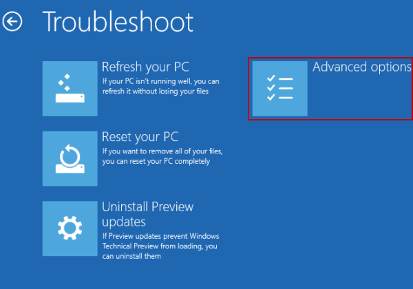 open advanced options