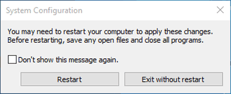 select Restart or exit without restart