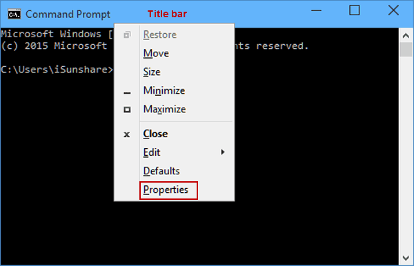 enter command prompt properties