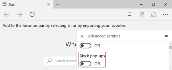 disable pop up blocker microsoft edge
