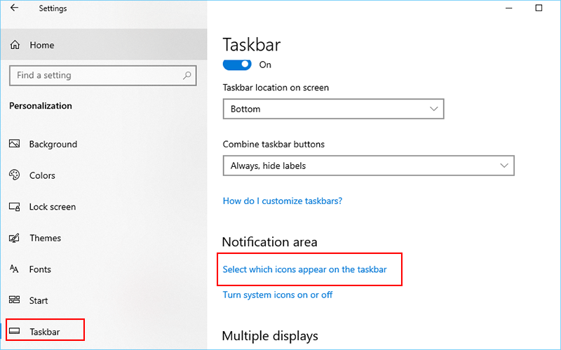 tap select which icons appear on the taskbar