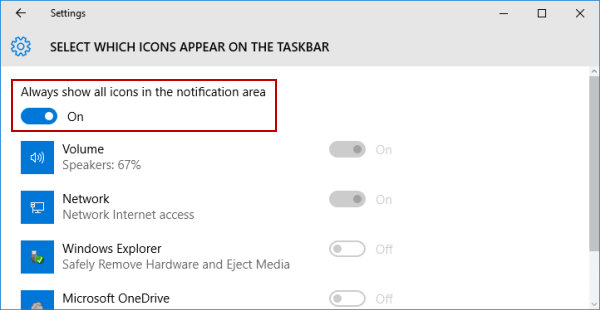 Enable Or Disable Show All Icons In Notification Area On Win 10