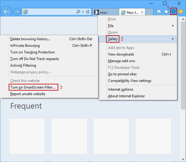 turn on smart screen filter in ie