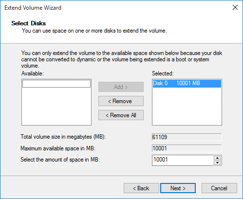 allocate space to Windows 10 OS partition