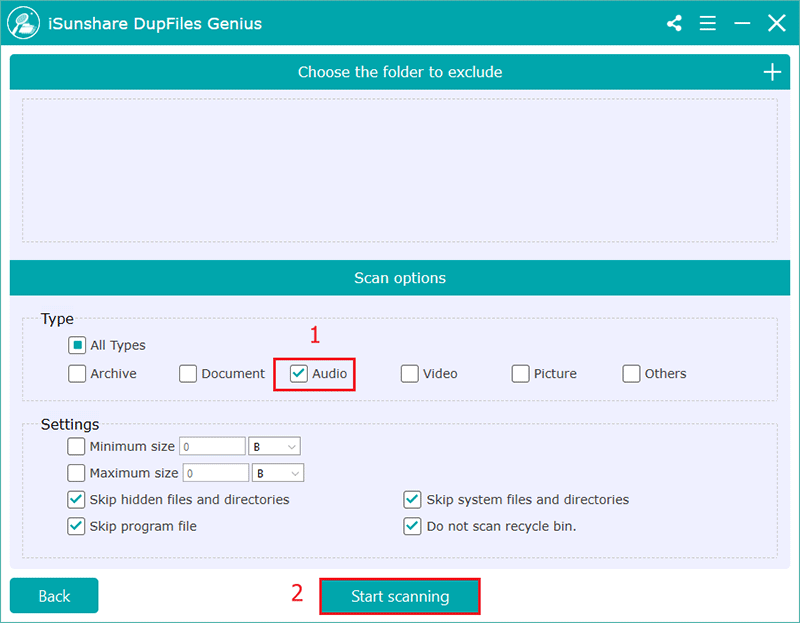 check audio option and click start scanning