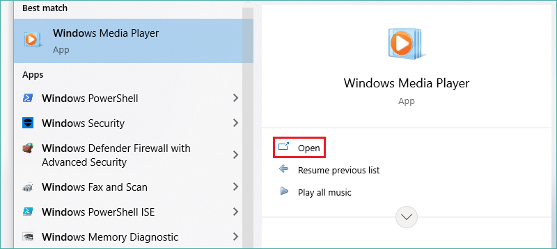 open windows media player