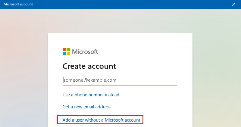 add a user without a microsoft account