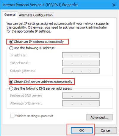 obtain an ip address automatically